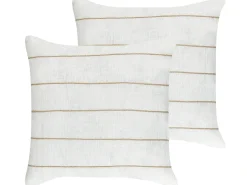 Sæt af 2 pyntepuder MILAS Hør 50 x 50 cm Hvid Stribet mønster