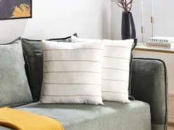 Sæt af 2 pyntepuder MILAS Hør 50 x 50 cm Hvid Stribet mønster