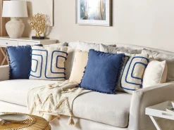 Sæt af 2 pyntepuder PLEIONE Bomuld 45 x 45 cm Navy Blå Geometrisk mønster