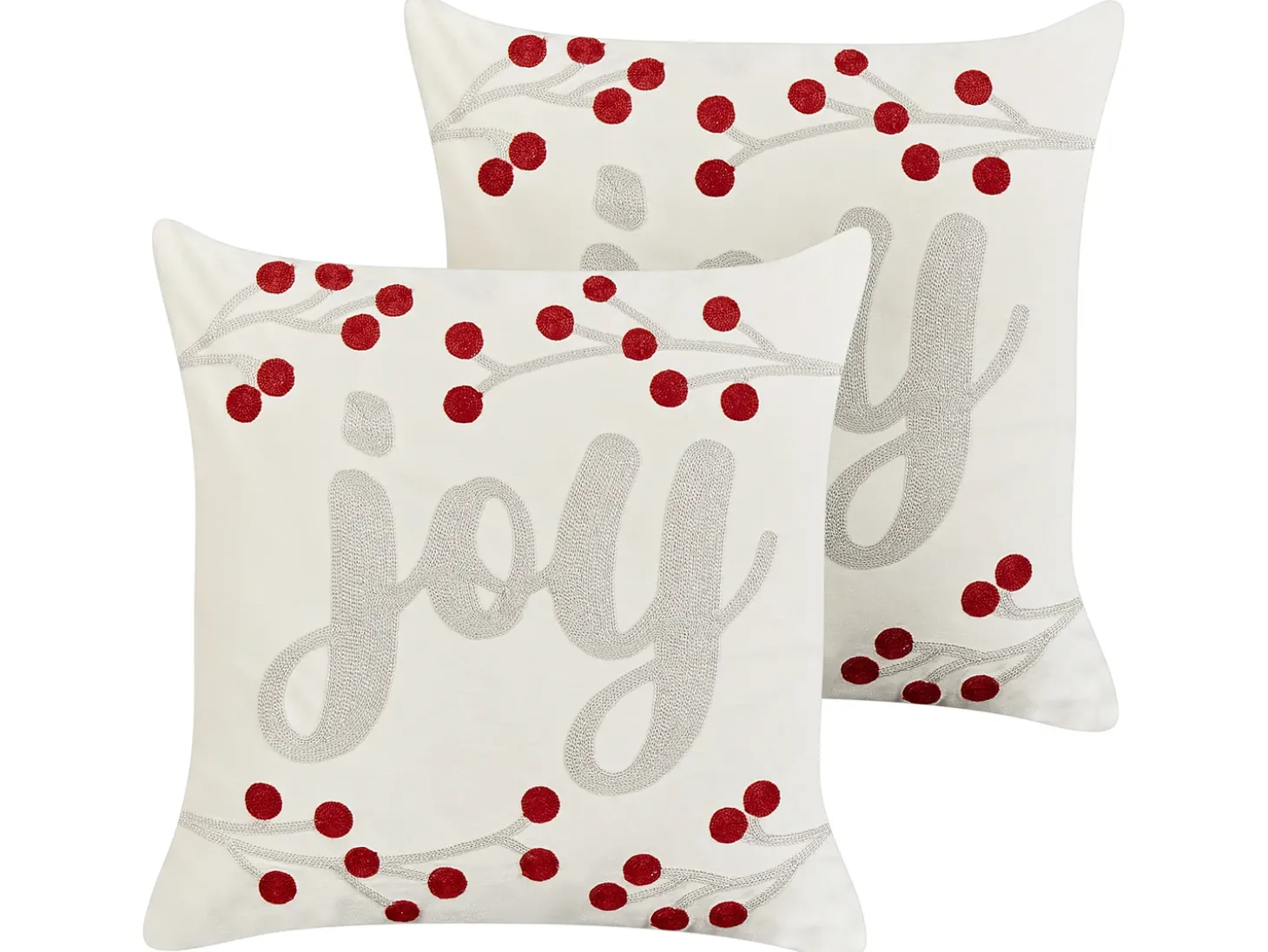 Sæt af 2 pyntepuder PRALINE Velour 45 x 45 cm Hvid Julemønster