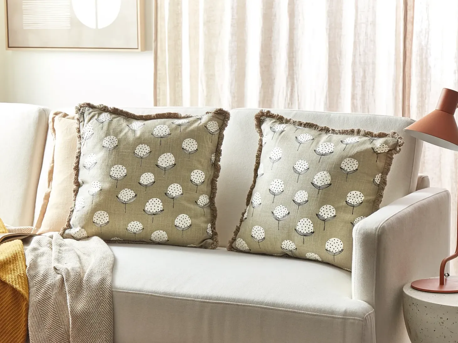 Sæt af 2 pyntepuder PSILOTALES Bomuld 45 x 45 cm Beige Blomstermønster