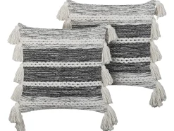 Sæt af 2 pyntepuder ROCHEA Bomuld 45 x 45 cm Sort Stribet mønster