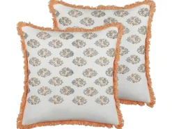 Sæt af 2 pyntepuder SATIVUS Bomuld 45 x 45 cm Orange Blomstermønster