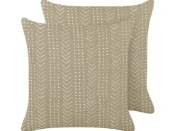 Sæt af 2 pyntepuder SENECIO Bomuld 45 x 45 cm Beige Geometrisk mønster