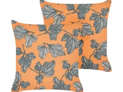 Sæt af 2 pyntepuder SPIREA 45 x 45 cm Orange Sort Plante mønster