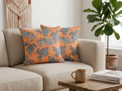 Sæt af 2 pyntepuder SPIREA 45 x 45 cm Orange Sort Plante mønster