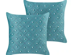 Sæt af 2 pyntepuder YARROW Velour 45 x 45 cm Blågrøn Geometrisk mønster