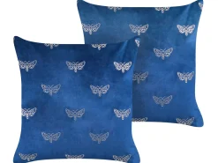 Sæt af 2 pyntepuder YUZURI Velour 45 x 45 cm Navy Blå Dyremønster