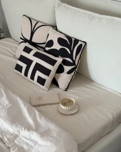 Sæt med 3 dekorative puder AGATHIS Bomuld 30 x 50 cm Sort/beige Abstraktmønster
