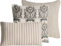 Sæt med 3 dekorative puder MYRISTICA Bomuld 30 x 50 cm 45 x 45 cm Beige Blomstermønster