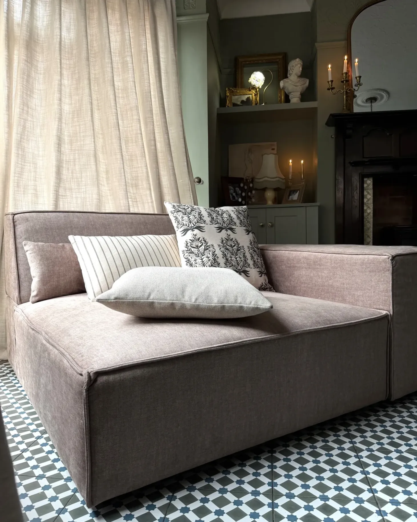 Sæt med 3 dekorative puder MYRISTICA Bomuld 30 x 50 cm 45 x 45 cm Beige Blomstermønster