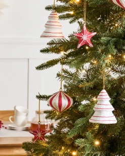 Sæt med 12 julepynt til juletræet GIDEALVEN Papmaché Rød/Hvid