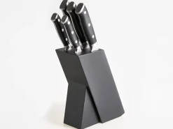 Sæt med 5 knive i blok IKEDA Sort