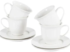 Sæt med 4 kopper med underkopper ELDERBERRY Porcelæn Hvid