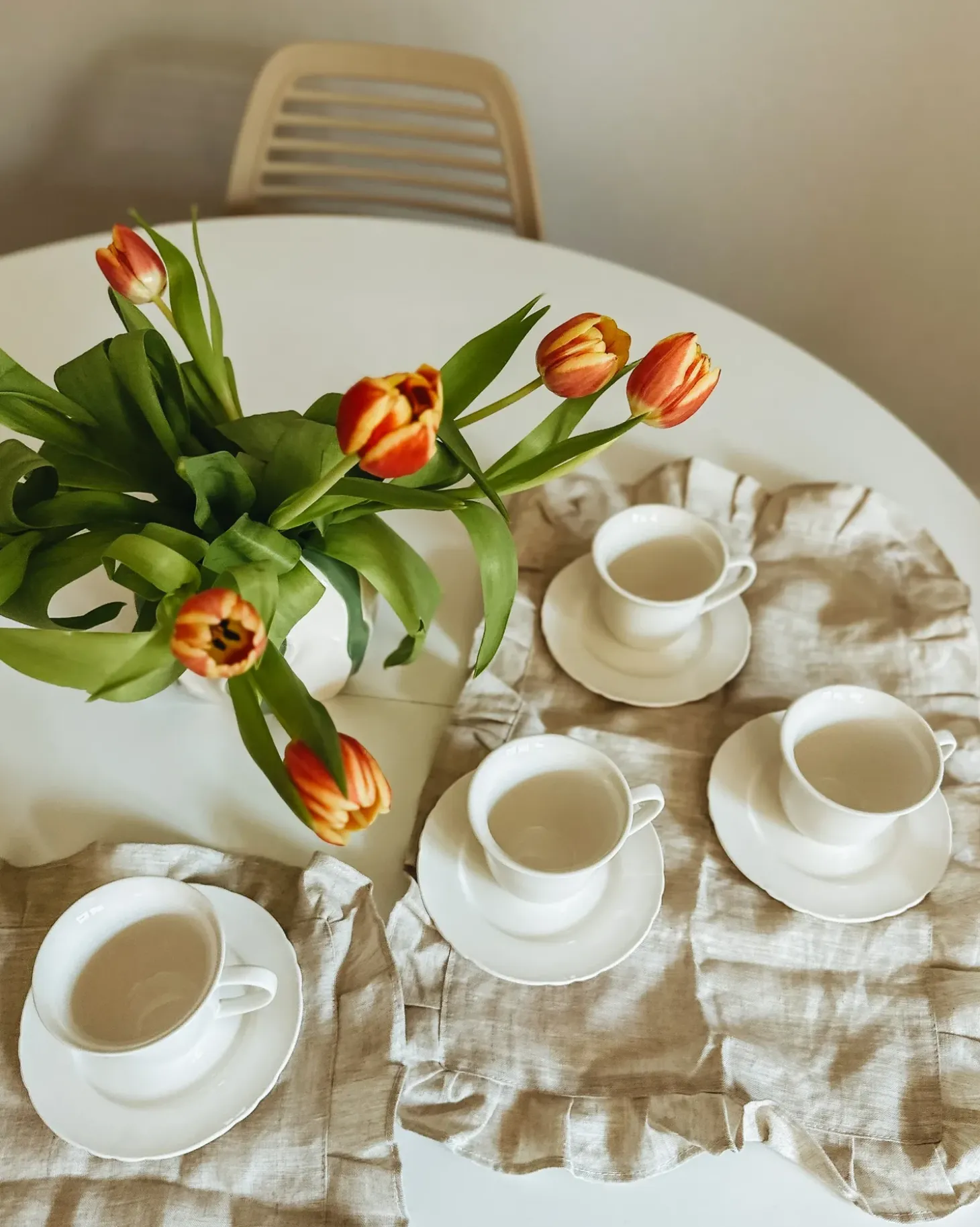 Sæt med 4 kopper med underkopper ELDERBERRY Porcelæn Hvid