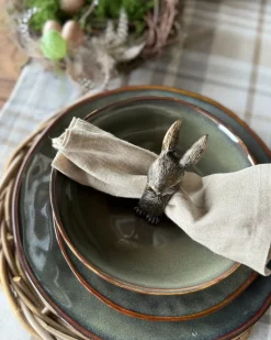 Sæt med 4 middagstallerkener THYME Stentøj Mørkegrøn