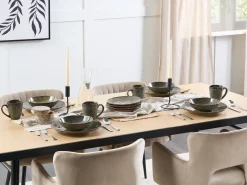 Sæt med 4 middagstallerkener THYME Stentøj Mørkegrøn