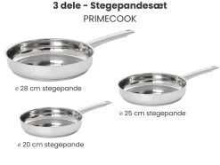 Sæt med 3 stegepander PRIMECOOK Rustfrit stål Sølv
