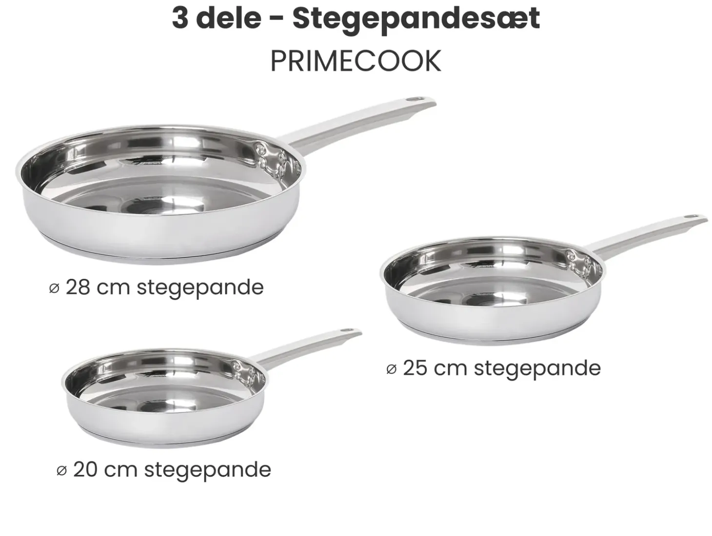 Sæt med 3 stegepander PRIMECOOK Rustfrit stål Sølv