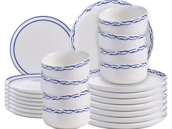 Sæt med 24 stykker service AMCHUR Porcelæn Hvid/blå