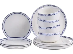 Sæt med 12 stykker service AMCHUR Porcelæn Hvid/blå