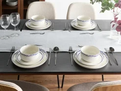 Sæt med 12 stykker service AMCHUR Porcelæn Hvid/blå