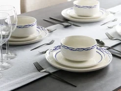 Sæt med 12 stykker service AMCHUR Porcelæn Hvid/blå