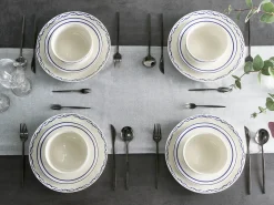 Sæt med 12 stykker service AMCHUR Porcelæn Hvid/blå