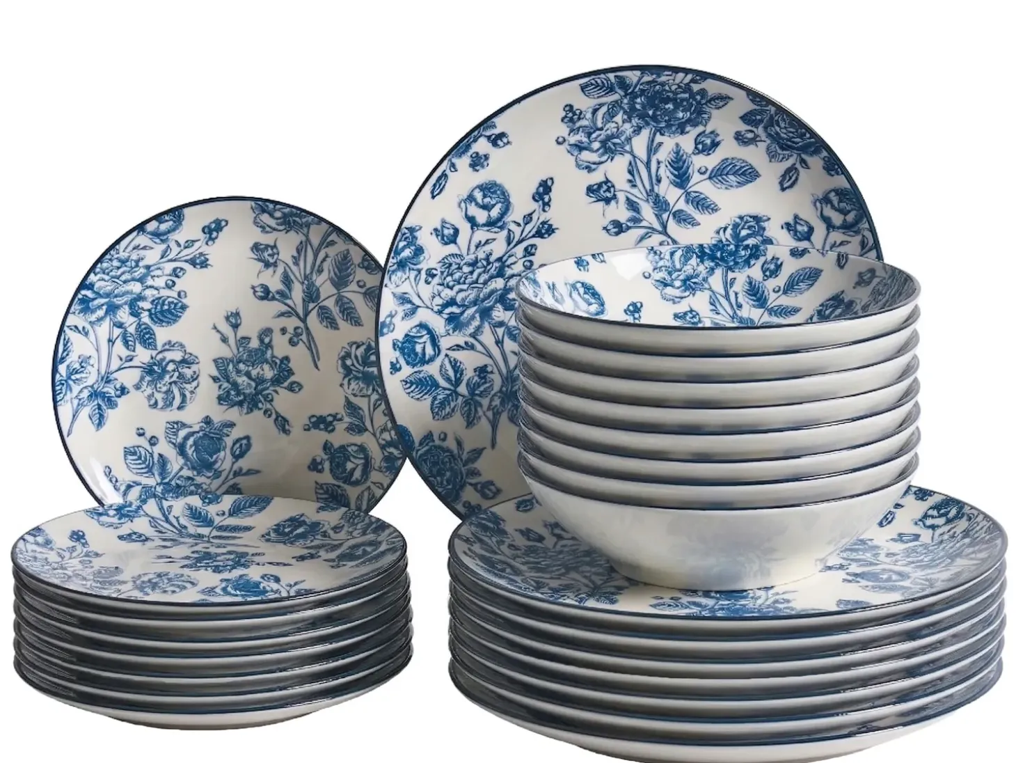 Sæt med 24 stykker service BASIL Porcelæn Blå