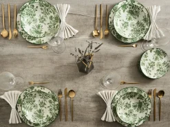 Sæt med 12 stykker service BASIL Porcelæn Grøn