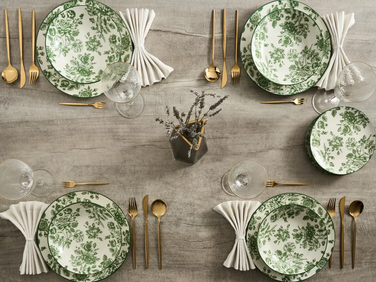Sæt med 12 stykker service BASIL Porcelæn Grøn