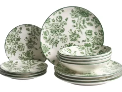 Sæt med 12 stykker service BASIL Porcelæn Grøn