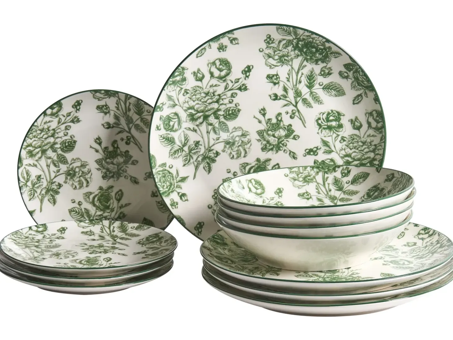 Sæt med 12 stykker service BASIL Porcelæn Grøn