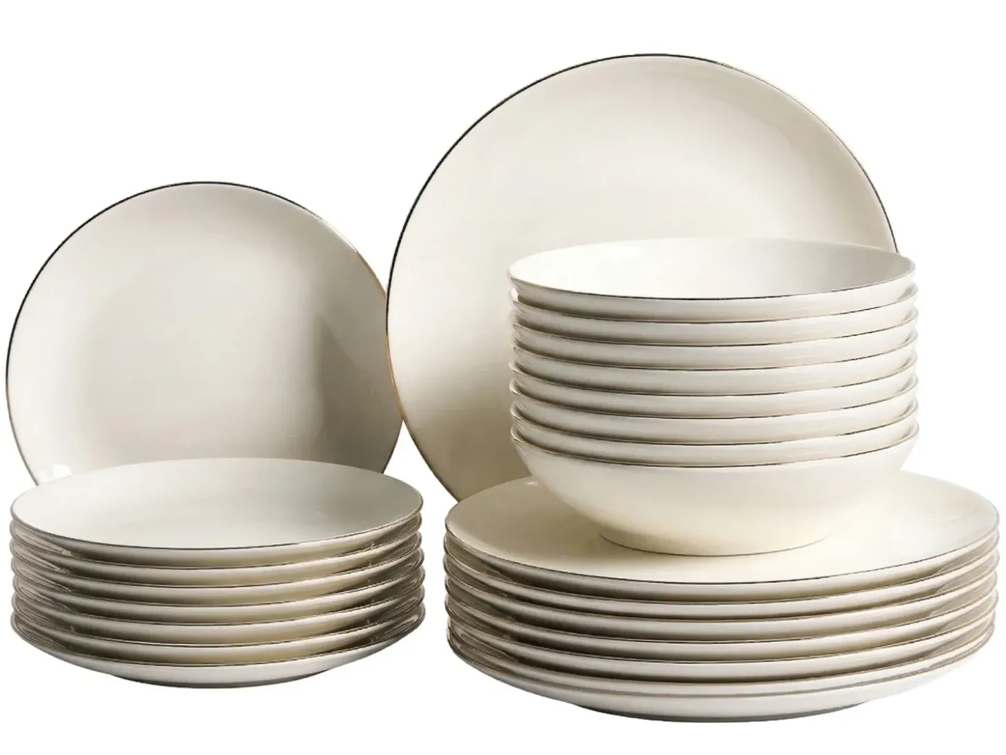Sæt med 24 stykker service CUMIN Porcelæn Off-White/ Guld