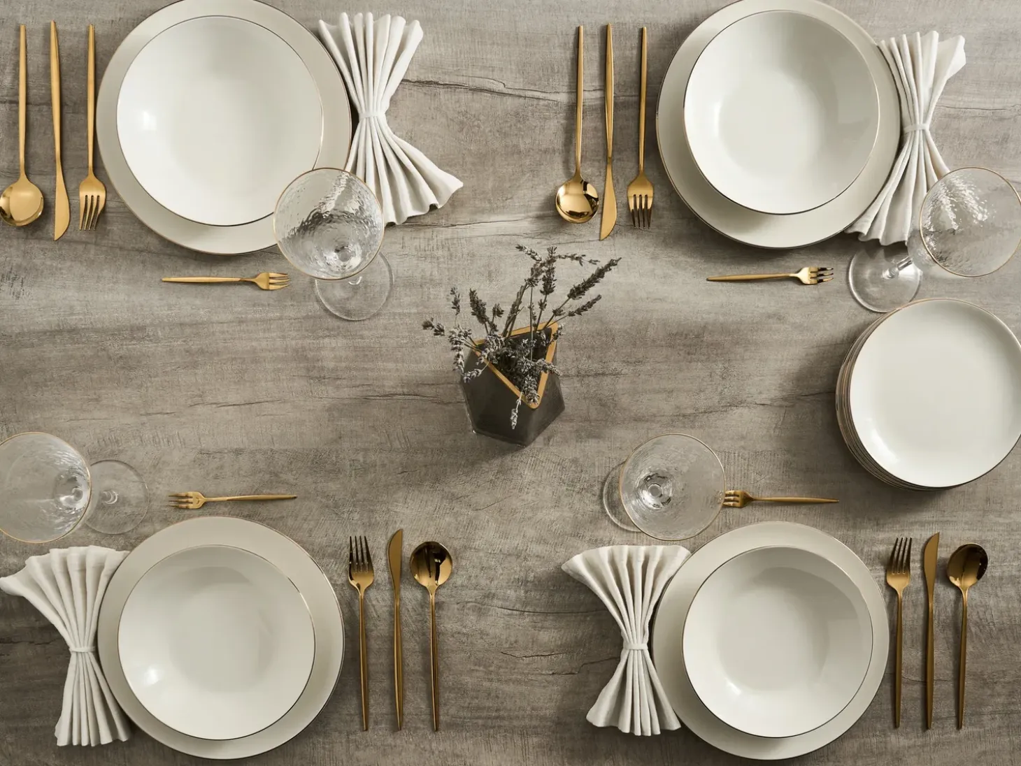 Sæt med 24 stykker service CUMIN Porcelæn Off-White/ Guld
