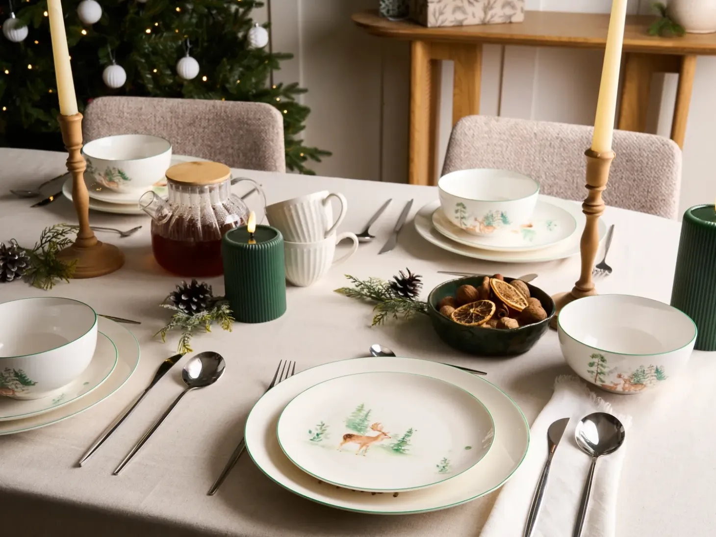 Sæt med 12 stykker service CHILI Porcelæn Hvid
