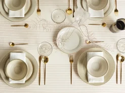 Sæt med 12 stykker service CHERVIL Stentøj Lys Beige