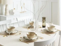 Sæt med 12 stykker service CHERVIL Stentøj Lys Beige