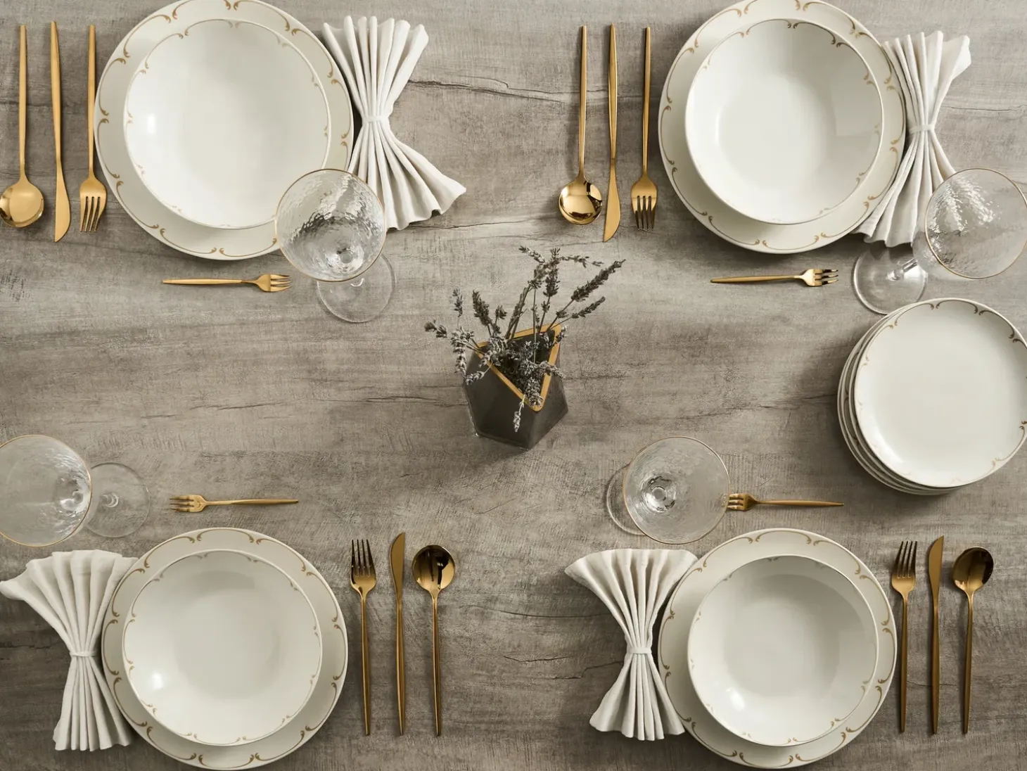 Sæt med 24 stykker service CHAROLI Porcelæn Hvid/guld