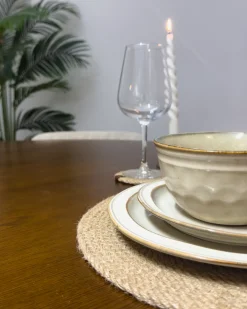 Sæt med 24 stykker service CHIVES Stentøj Lys Beige
