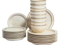 Sæt med 24 stykker service CHIVES Stentøj Lys Beige
