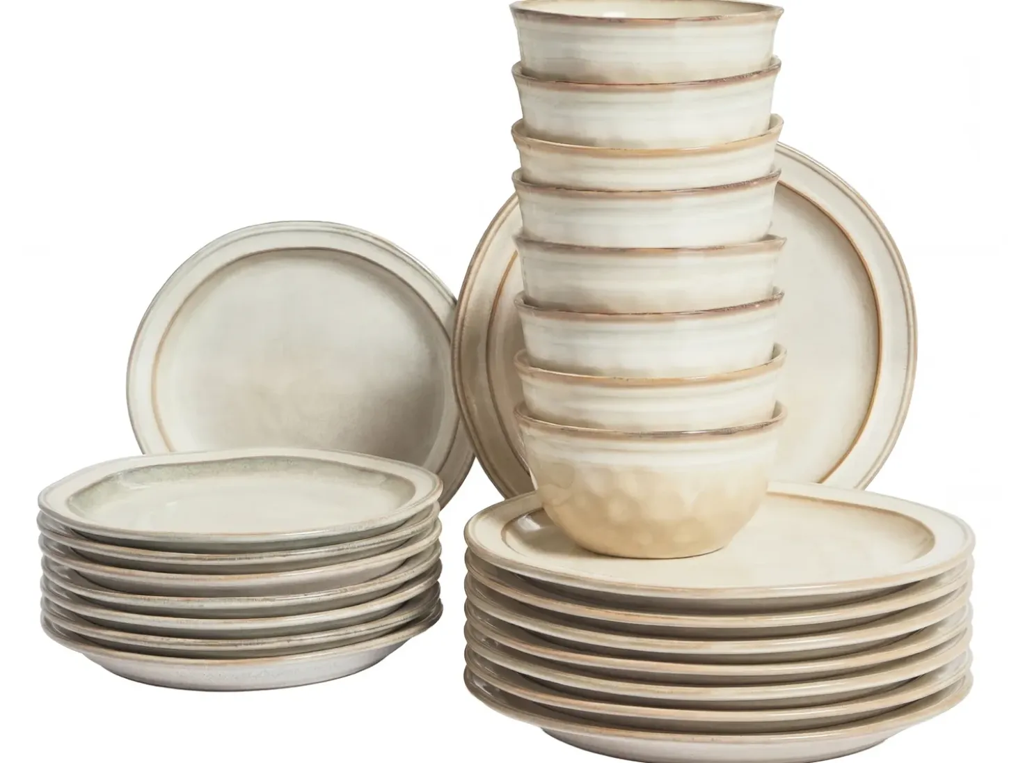 Sæt med 24 stykker service CHIVES Stentøj Lys Beige