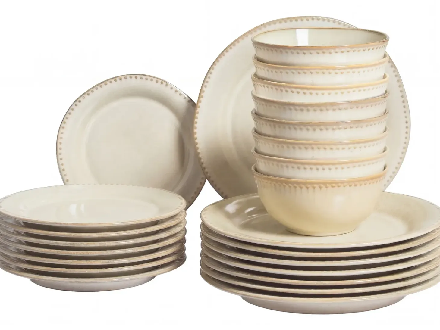Sæt med 24 stykker service CHERVIL Stentøj Lys Beige