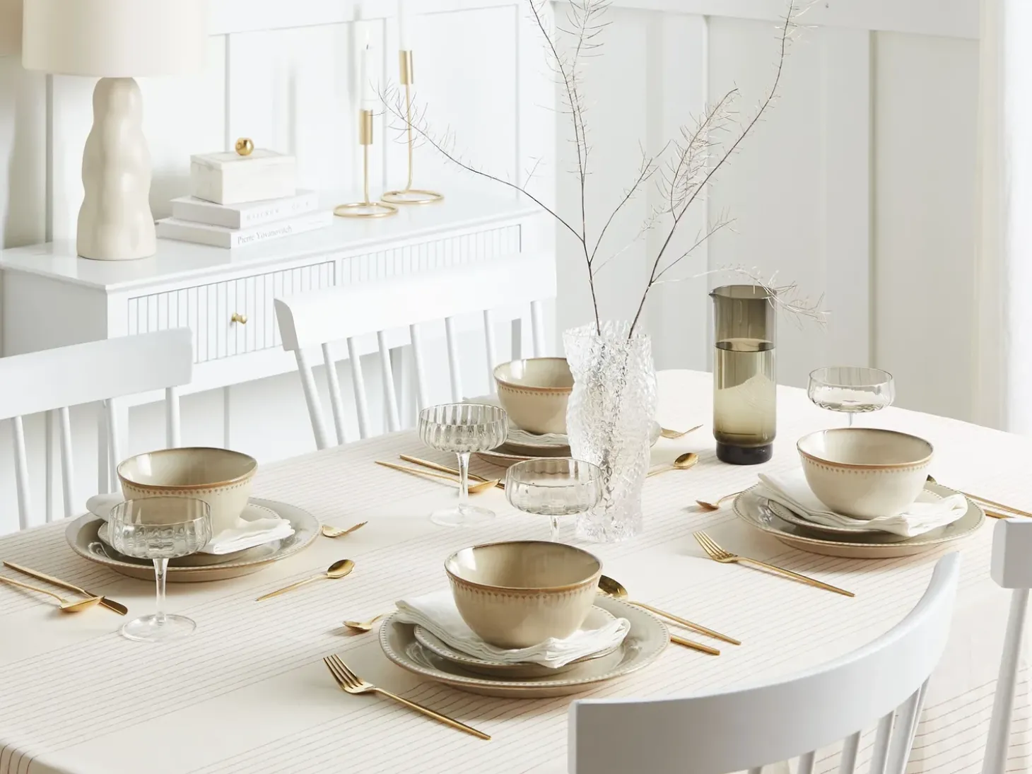 Sæt med 24 stykker service CHERVIL Stentøj Lys Beige