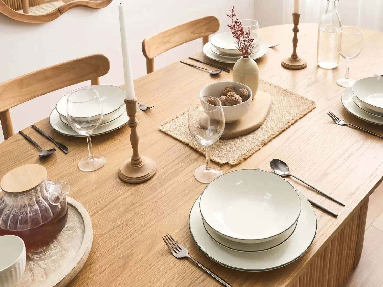 Sæt med 24 stykker service CUMIN Porcelæn Off-white/ Grøn