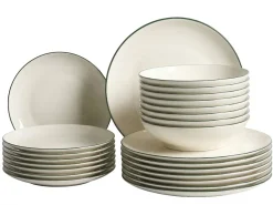 Sæt med 24 stykker service CUMIN Porcelæn Off-white/ Grøn