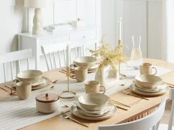 Sæt med 24 stykker service HOPS Stentøj Lys Beige