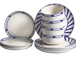 Sæt med 12 stykker service SHISO Porcelæn Hvid/blå