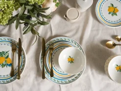Sæt med 12 stykker service TARRAGON Porcelæn Hvid/ Grøn