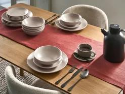 Sæt med 18 stykker spisestel VIVANI Stentøj Lys Beige
